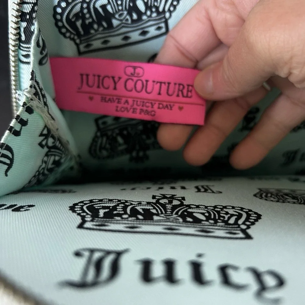 Rare Vintage Y2K Juicy Couture Dog Carrier Ice Blue Velour Blingy Bowling Bag Sm
